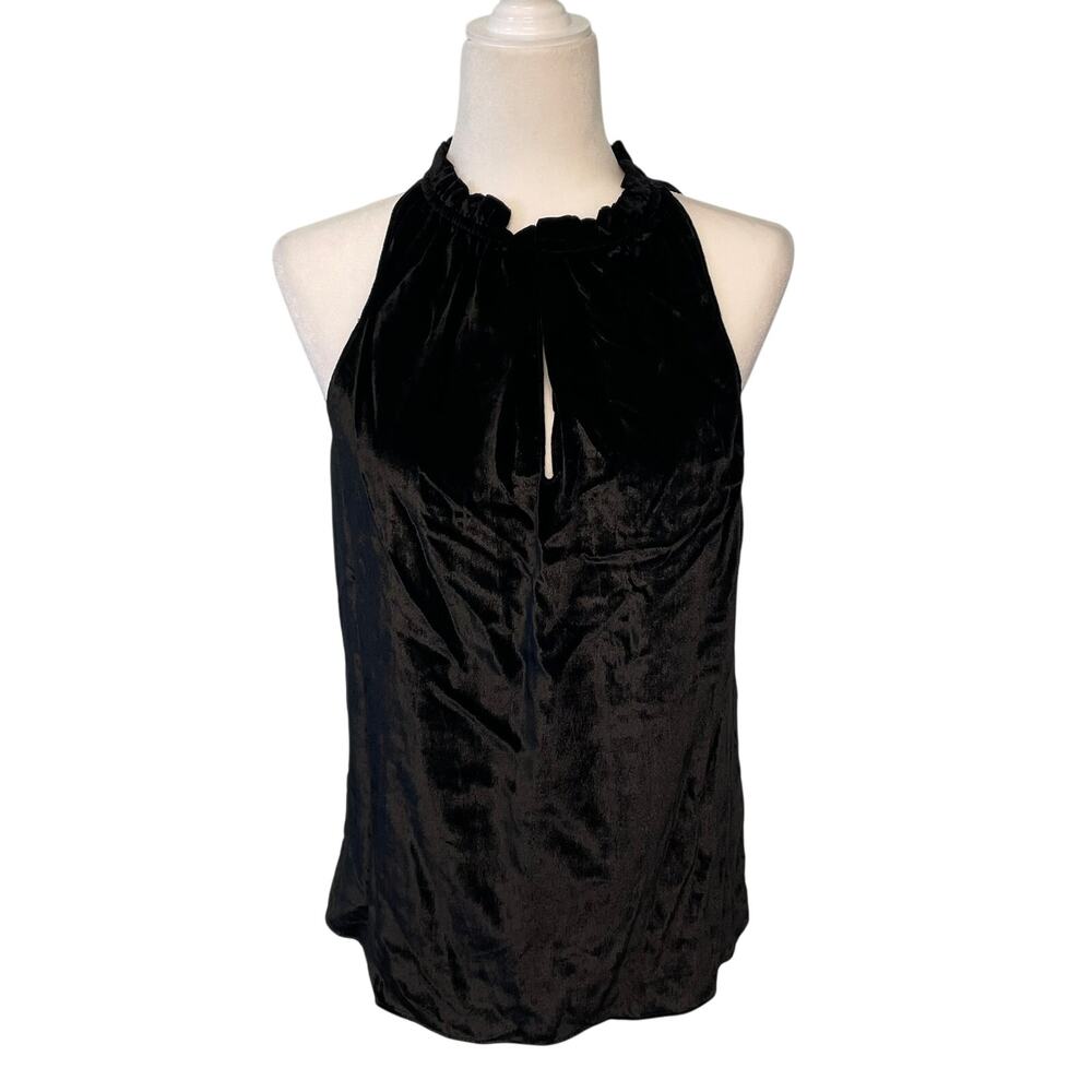 Ramy Brook Miranda Sleeveless Velvet Blouse Black XS Miranda Ruffle Tie